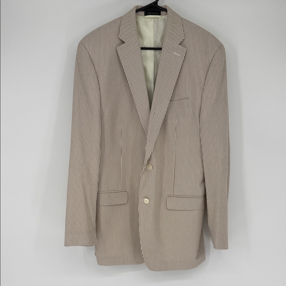 Lauren Ralph Lauren Men's Striped Cotton Blazer Sz 42L Tan Pinstripe Sport Coat